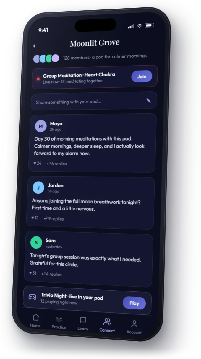 Community pods in the Ascencious app